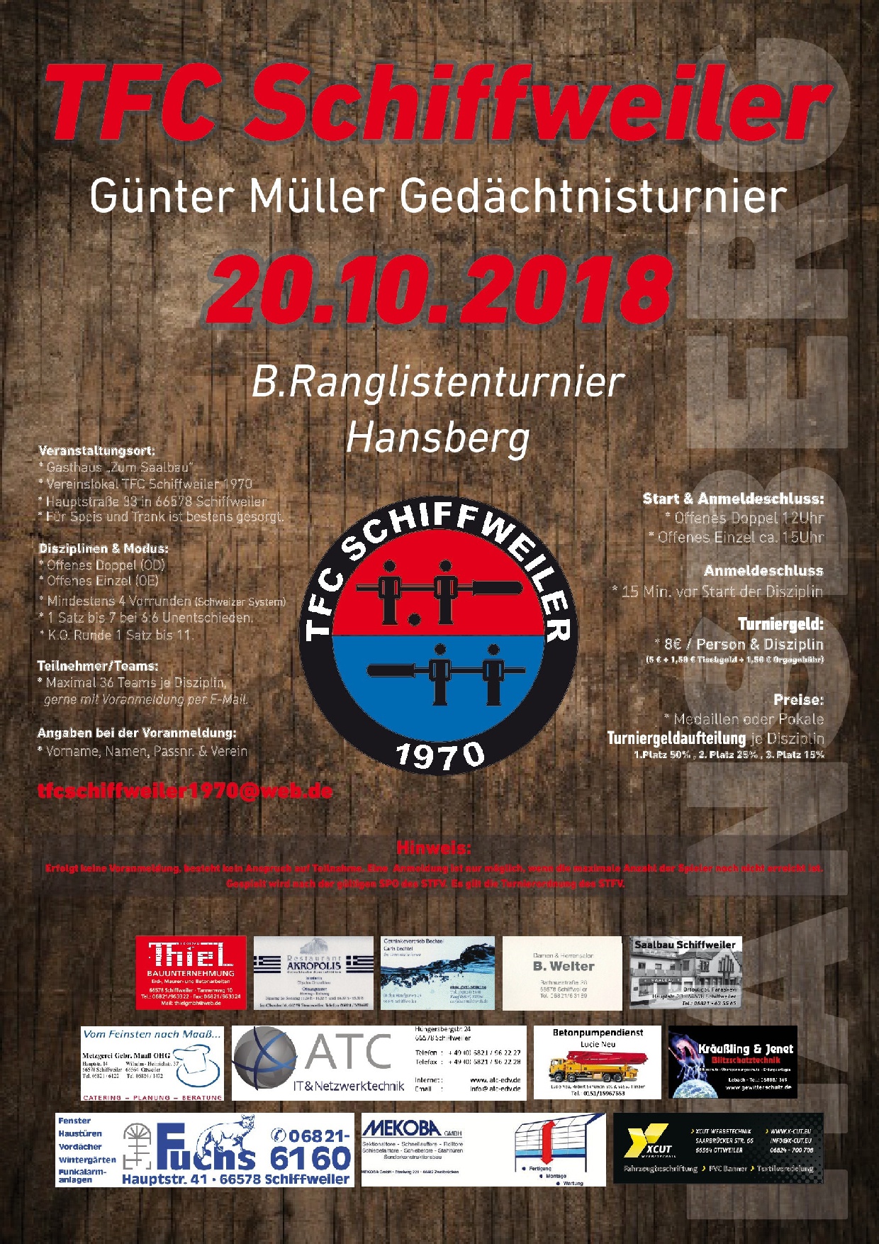 B Ranglistenturnier TFC Schiffweiler 2018