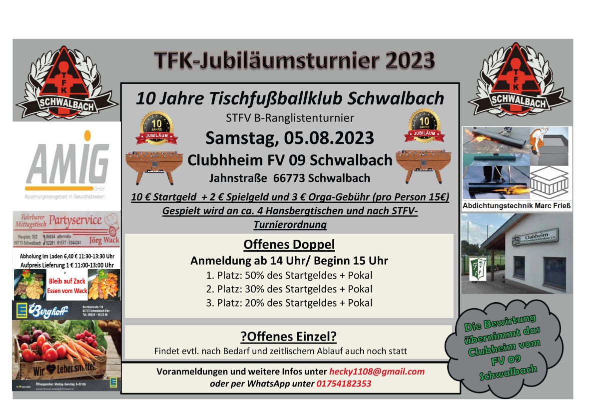 Plakat Jubiläumsturnier TFK Schwalbach 2023 Homepage