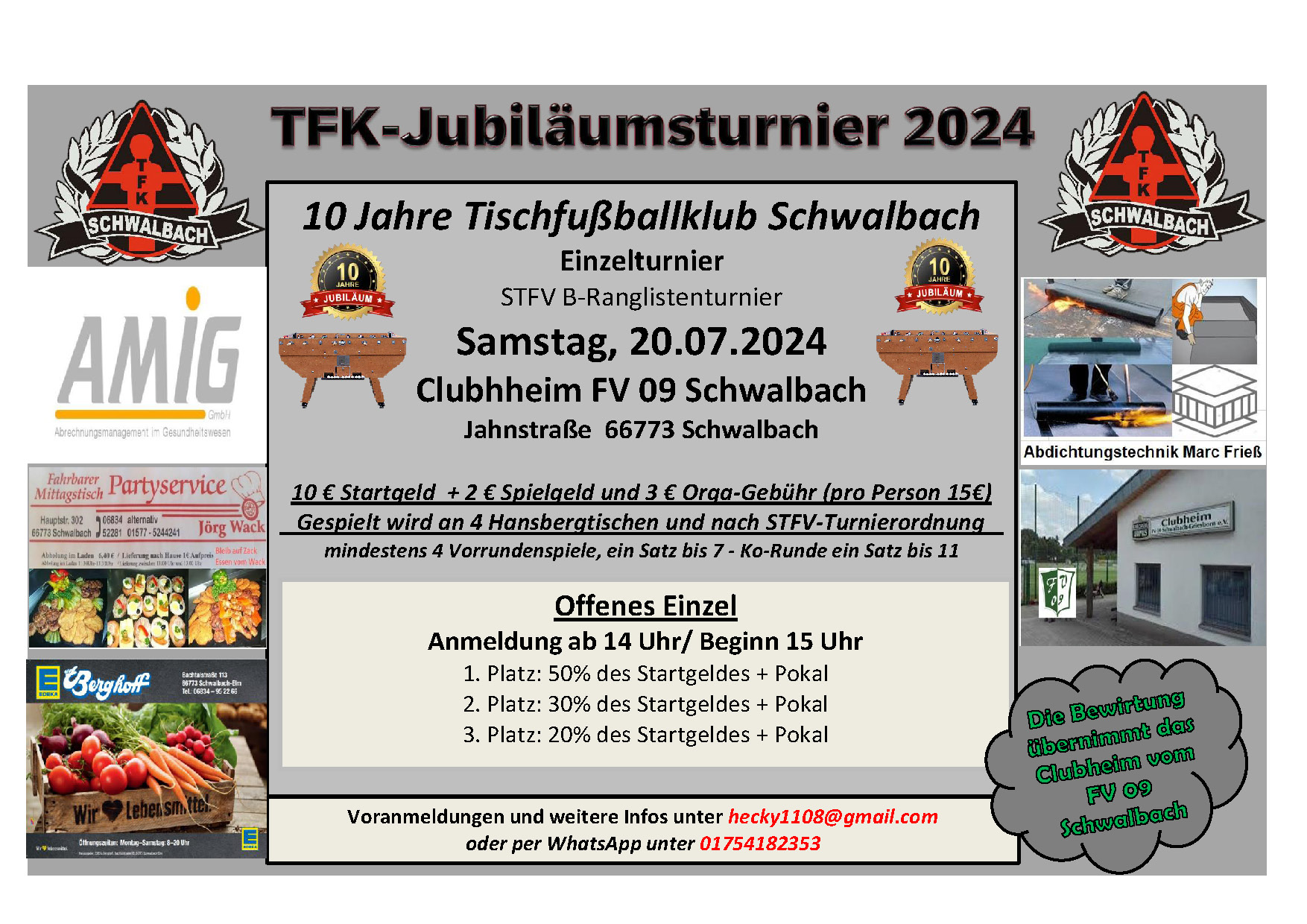 Plakat TFK Schwalbach Sommerturnier 2024 Einzel